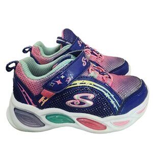 Skechers S-Lights Running Shoes Sneakers Purple Pink Baby Girls Size 7